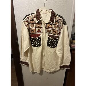 Vtg womens rhea's Fun Fashion large button up Long Sleeve shirt Western Style